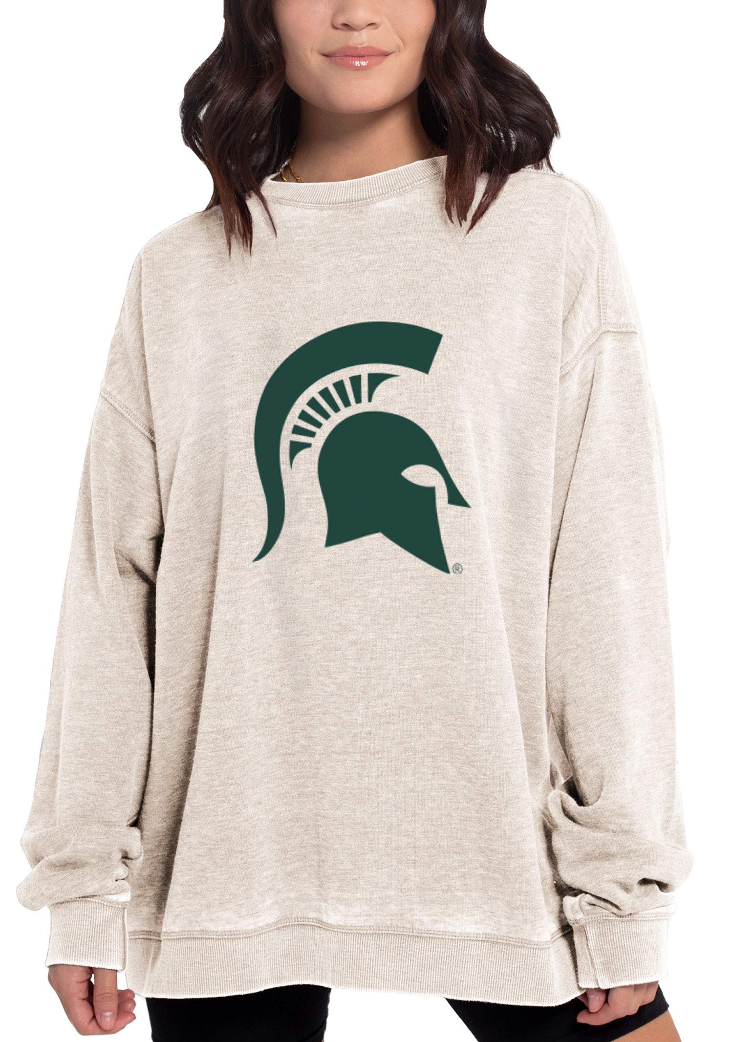 Chicka-D NCAA Michigan State Spartans Womens Campus Pullover, Oatmeal, Medium