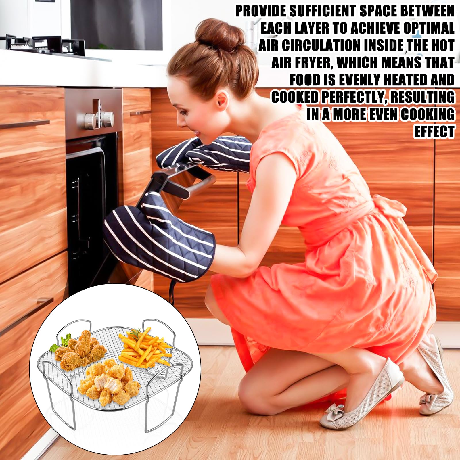 Heißluftfritteuse Grillrost, Heißluftfritteuse Zubehör für Cosori Heißluftfritteuse 5,5L XXL/6,4L 304 Edelstahl Quadratisch Air Fryer Rack Kompatibel mit den meisten Air Fryer