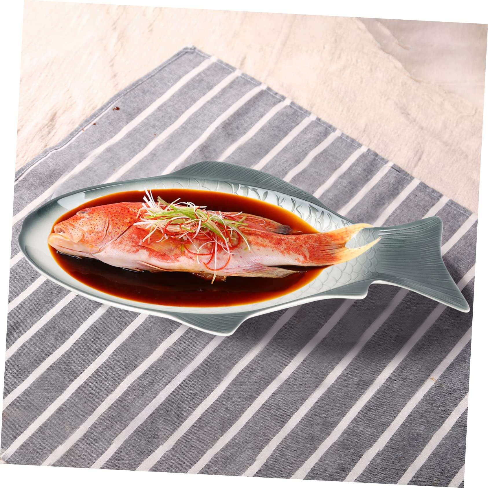 Plato de Pescado Delicado para Cocinar al Vapor, Bandeja de Cerámica Forma Realista, Superficie Lisa y Pulida, Ecológico y Seguro para Uso Doméstico y Restaurante, Adecuado
