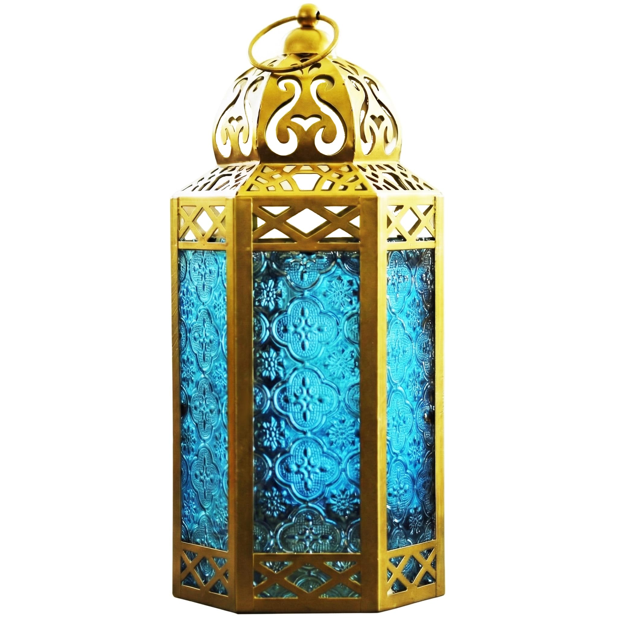VELA LANTERNS 12" Gold Metal Moroccan Decorative Candle Lantern Holder for Hanging or Table Centerpieces, Exotic Indoor Home Decor, Outdoor Patio or