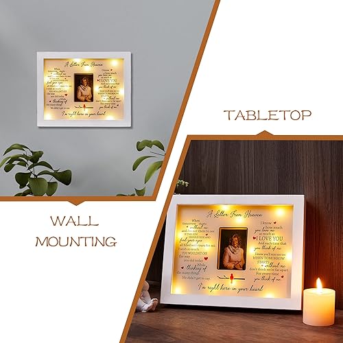 Miniatura 6 de Paquete de 2 cajas de sombra conmemorativas LED de condolencias de WOODEXPE con marco de fotos de recuerdo, regalos conmemorativos para la pérdida