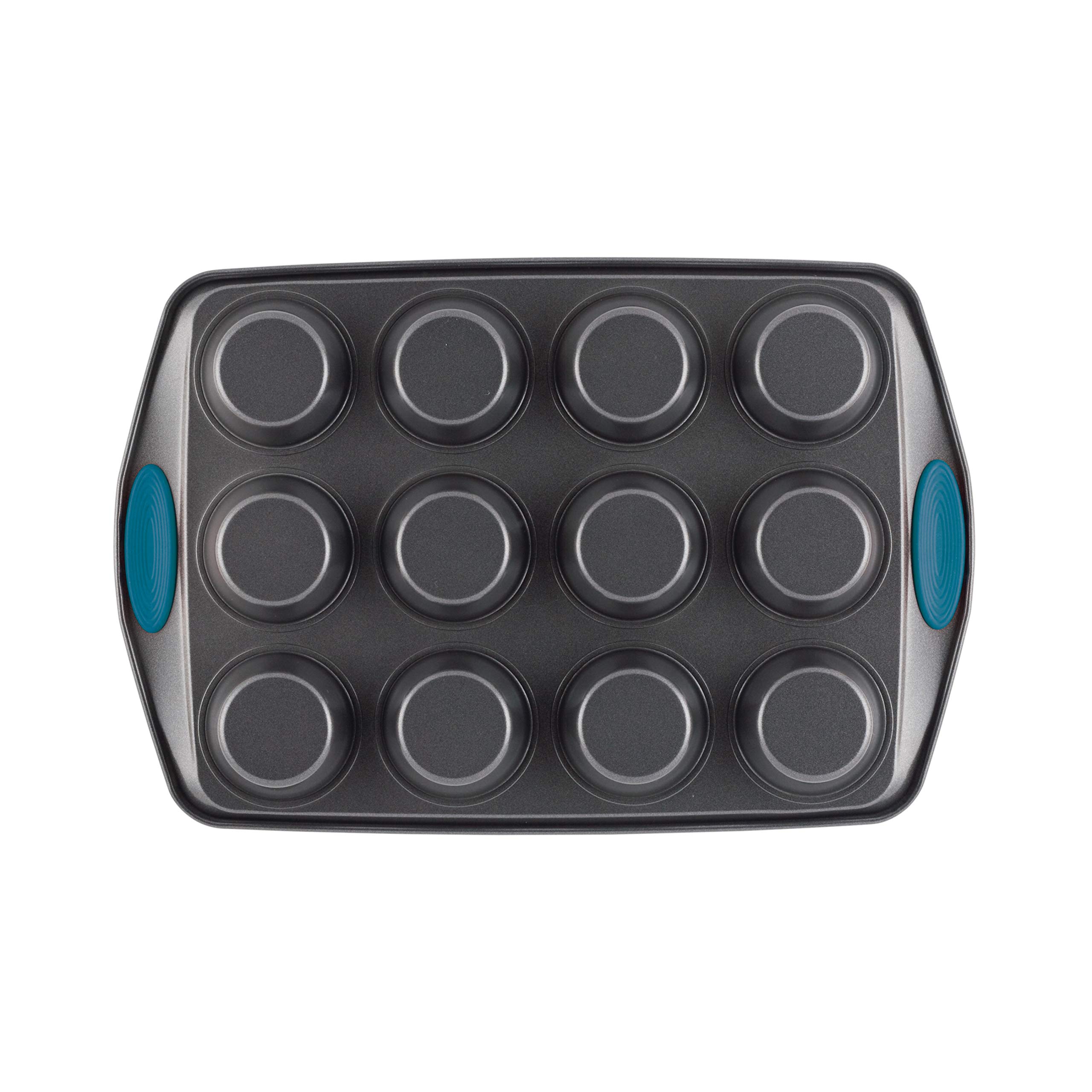 Rachael Ray 47957 - Molde para magdalenas (acero), acero, Gray With Marine Blue Grips, 2,8 kg