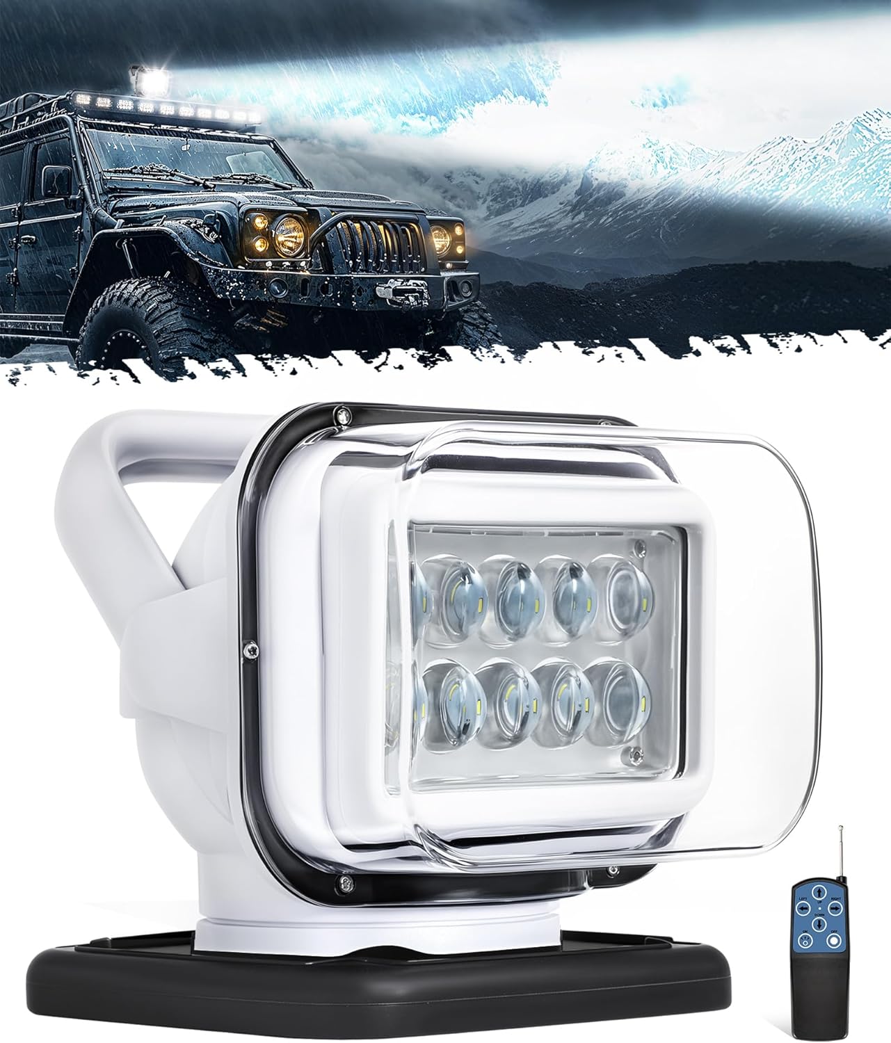 Partsam Remote Control LED Spotlight, Auto-Reset 360 Degree Rotating Searchlight for Off Road Pickup Trucks Marine Boat 12V-24V, 6 Strong Magnets Built-in, White Partsam Remote Control LED Spotlight, Auto-Reset 360 Degree Rotating Searchlight for Off Road Pickup Trucks Marine Boat 12V-24V, 6 Strong Magnets Built-in, White