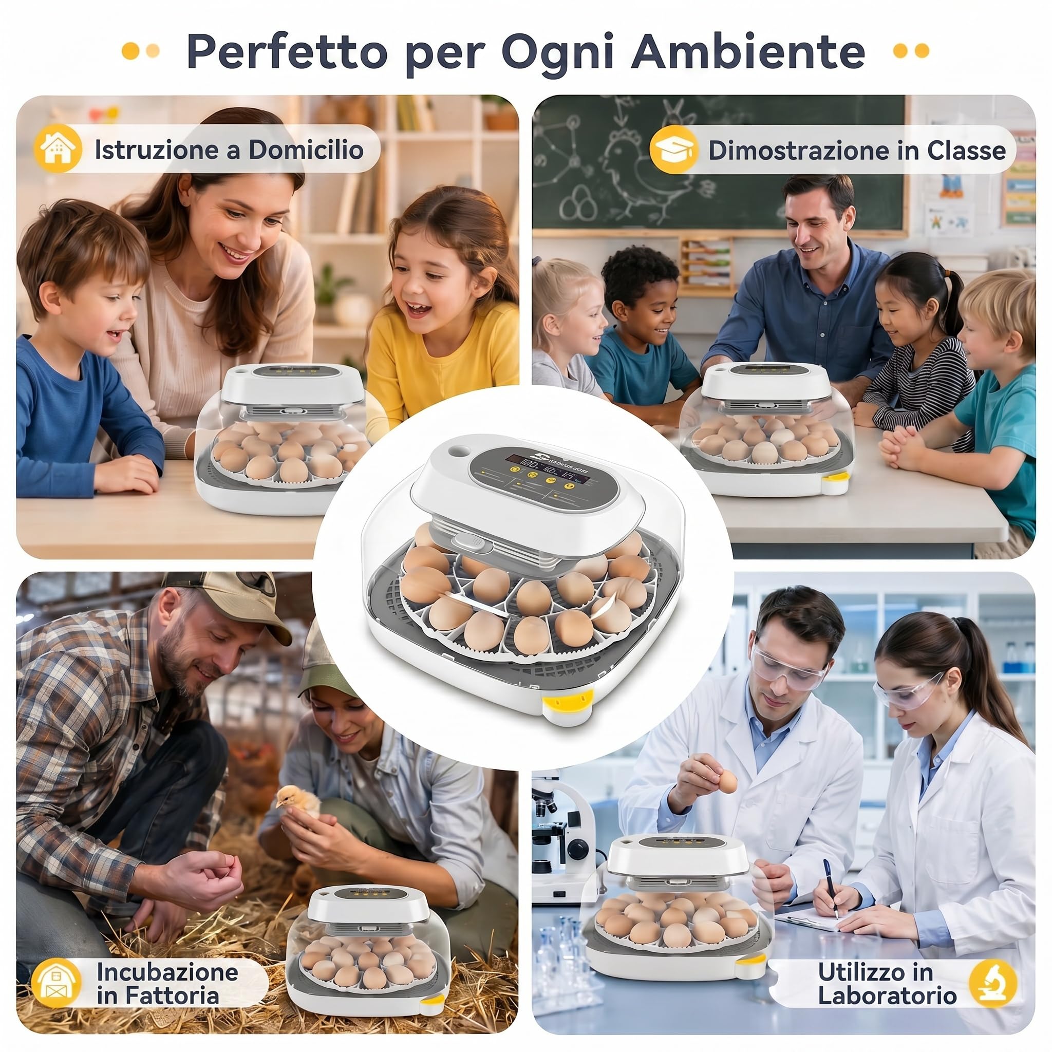 Sailnovo incubatrice automatica per 24 uova, 4 modalità per volatili, con girauova automatico, controllo temperatura e allarme umidità, per uova di gallina, anatra e quaglia (Grigio)