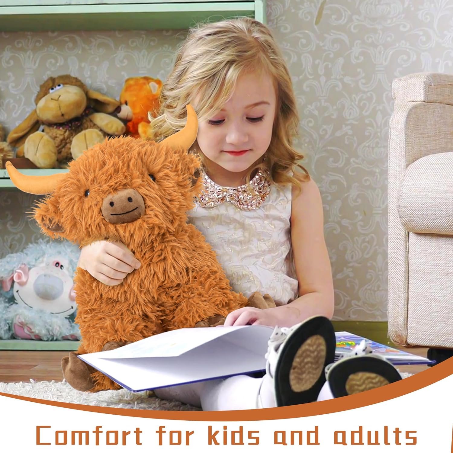 5lbs Highland Cow Weighted Stuffed Animals, 16in Tall Big Highland Cow Plush Toy, Soft Adorable Stuffed Animal for Kids and Adults Highland Cattle Gift Plushie Decor