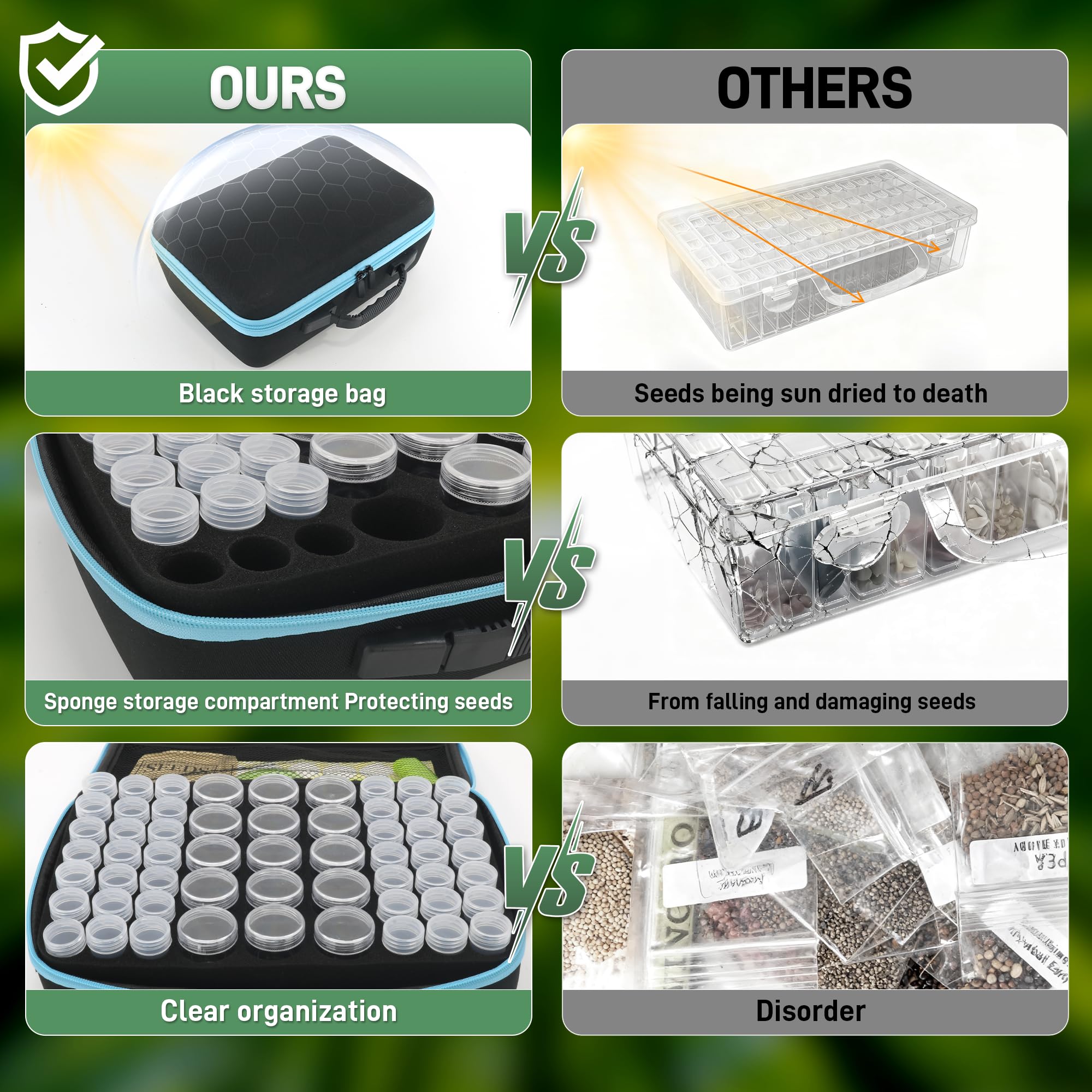 Kit organizador de almacenamiento de semillas de 140 ranuras con 20 sobres, caja de almacenamiento de semillas impermeable, botellas transparentes, pinzas, embudo, sembrador para verduras