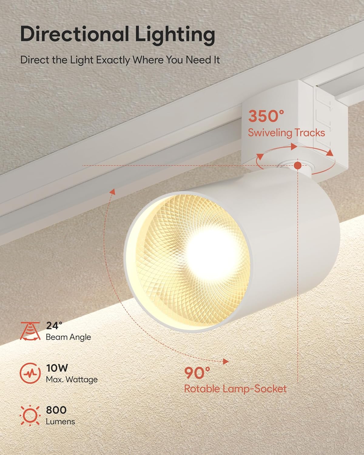 VONLUCE LED Track Light Heads Set of 6, H-Type Compatible Ceiling Spotlights, 10W 3-CCT Adjustable Fixtures for Closet, Hallway, or Living Room, White