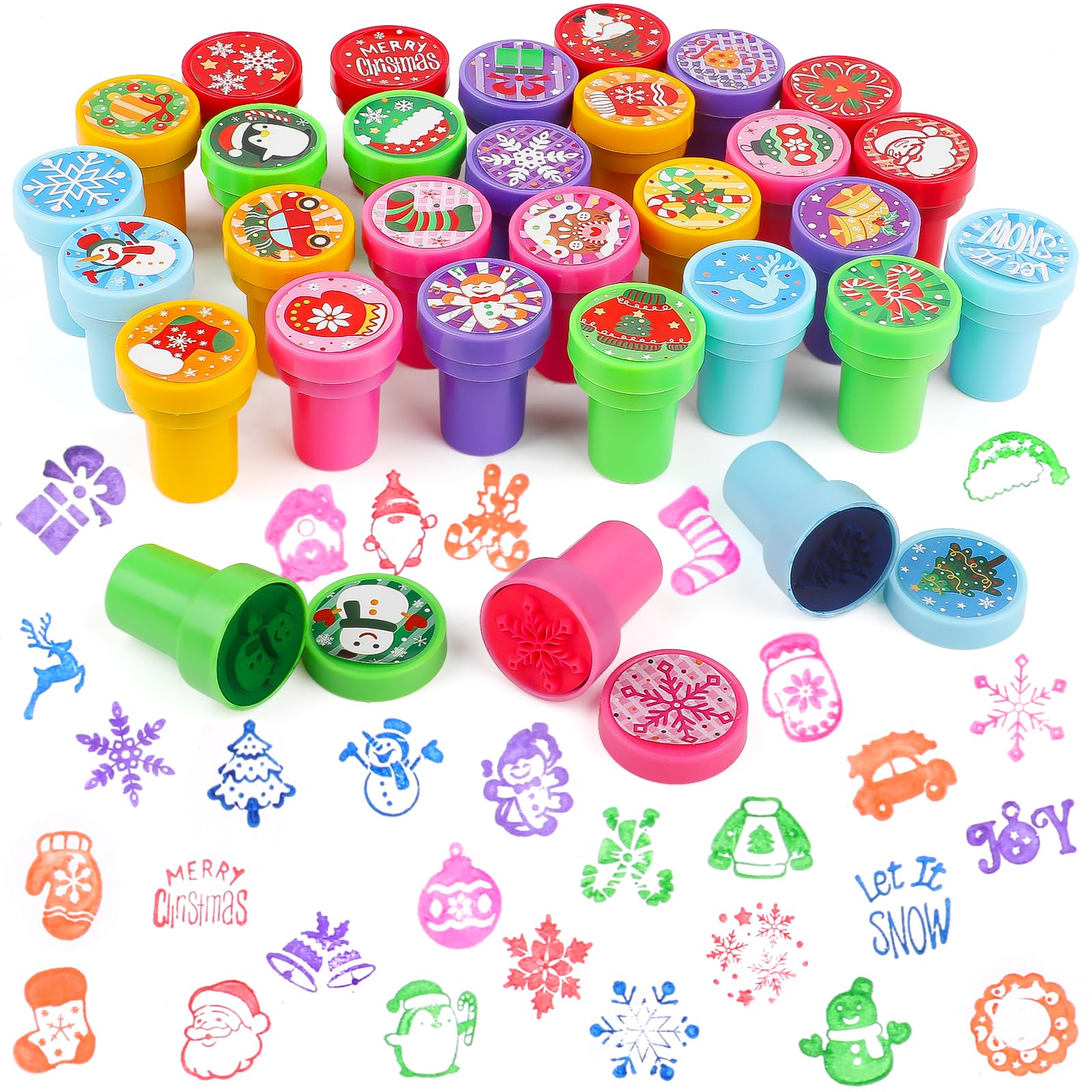 Sellos Navideños para Niños, 30 Piezas de Sellos de Juguetes, Sellos Autoentintables para Niños, Juego de Sellos para Bolsas de Fiesta de Navidad, Regalos de Fiesta, Juguetes Navideños