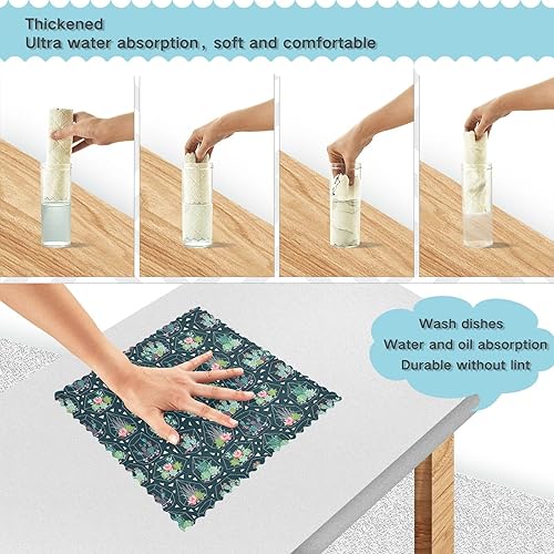 Miniatura 3 de linqin Succulents Cactuses 6 Pack Quick Dry Microfiber Kitchen Dish Towels Decor Cotton Microfiber Drying Towel Kitchen Reusable for Countertop