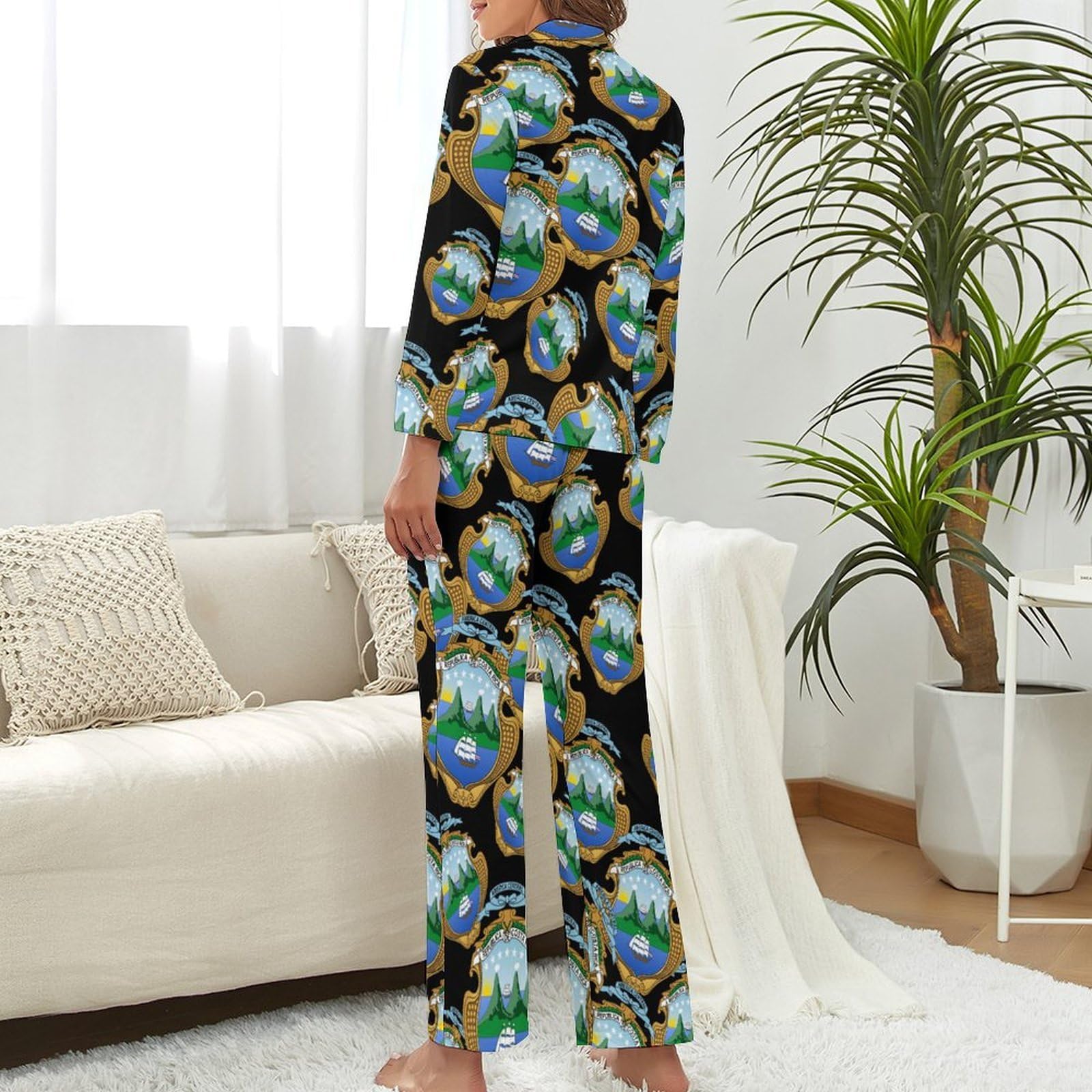 Coat of Arms of Costa-Ri-cas - Conjunto de pijama casual para mujer, pijama de manga larga con botones, ropa de dormir