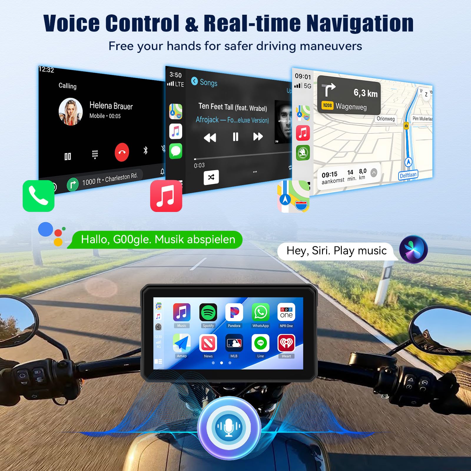 GPS CarPlay Écran pour Moto avec TPMS Système, CarPlay sans Fil Android Auto, Appareil de Navigation pour Moto étanche IP68 6 Pouces avec Bluetooth Mirror Link Siri EQ
