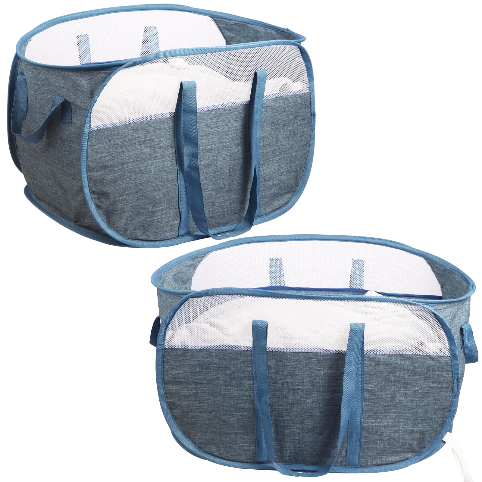 2 cesti portabiancheria pieghevoli, resistenti agli strappi, con doppi manici, resistenti, pieghevoli, facili da trasportare, per casa, lavanderia, camera da letto, dormitorio, viaggi, blu