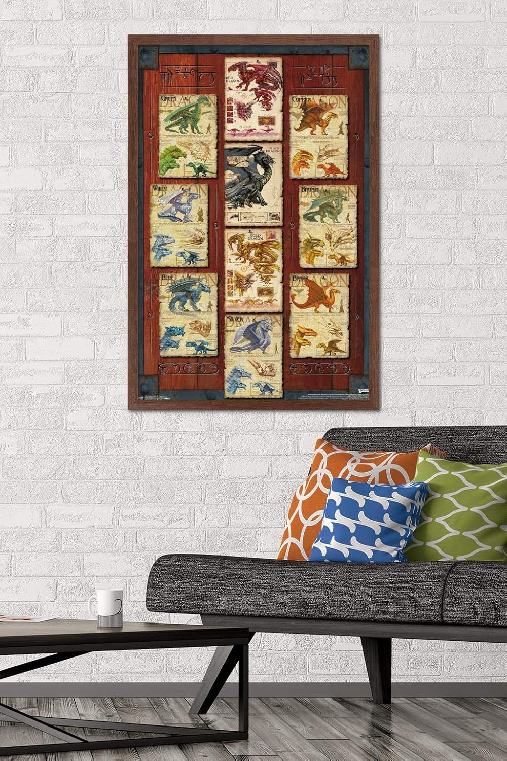Trends International Dungeons Dragon Grid Wall Poster, 22.375" x 34", Mahogany Framed Version 22.37" x 34.00" Mahogany Framed Version