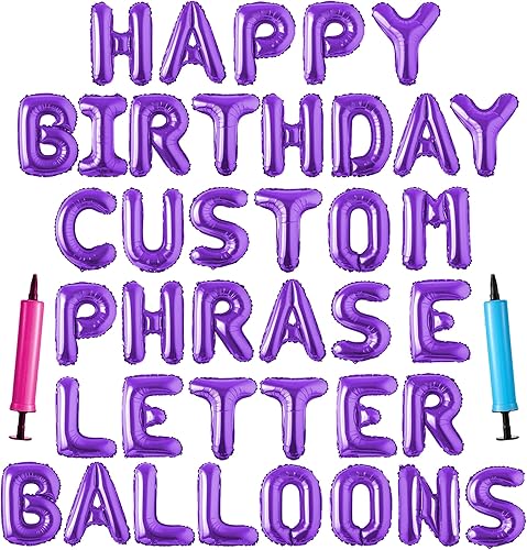 Cartel de globos de feliz cumpleaños, letras personalizadas de 16 pulgadas, letras del alfabeto, globos de aluminio de Mylar (morado)