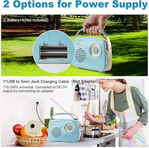 Miniatura 6 de Radios portátiles Am Fm, radio Bluetooth compatible con pilas y enchufe en la pared para el hogarexterior, esfera grande fácil de usar, regalos para