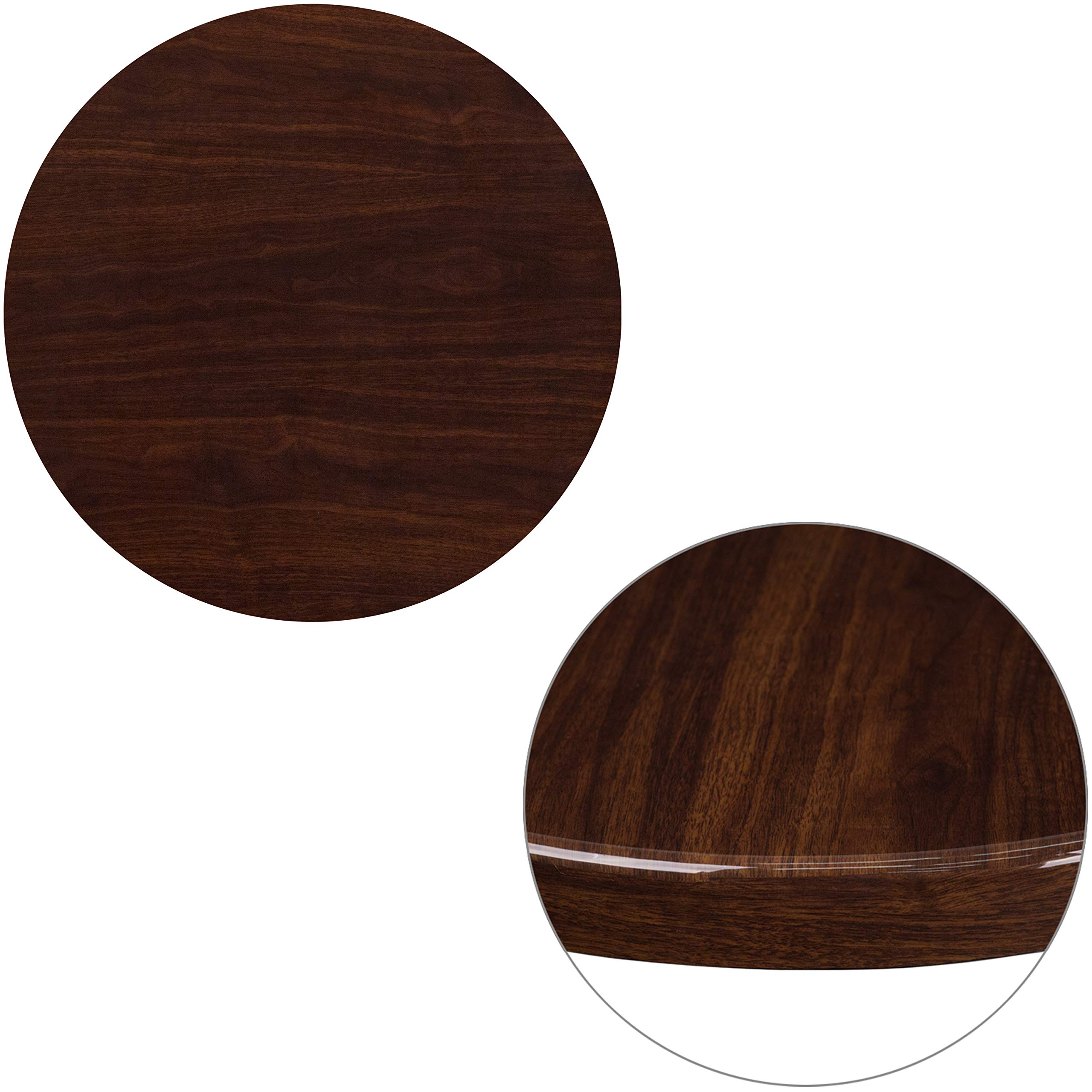 Flash Furniture Glenbrook 24'' Round High-Gloss Walnut Resin Table Top with 2'' Thick Drop-Lip