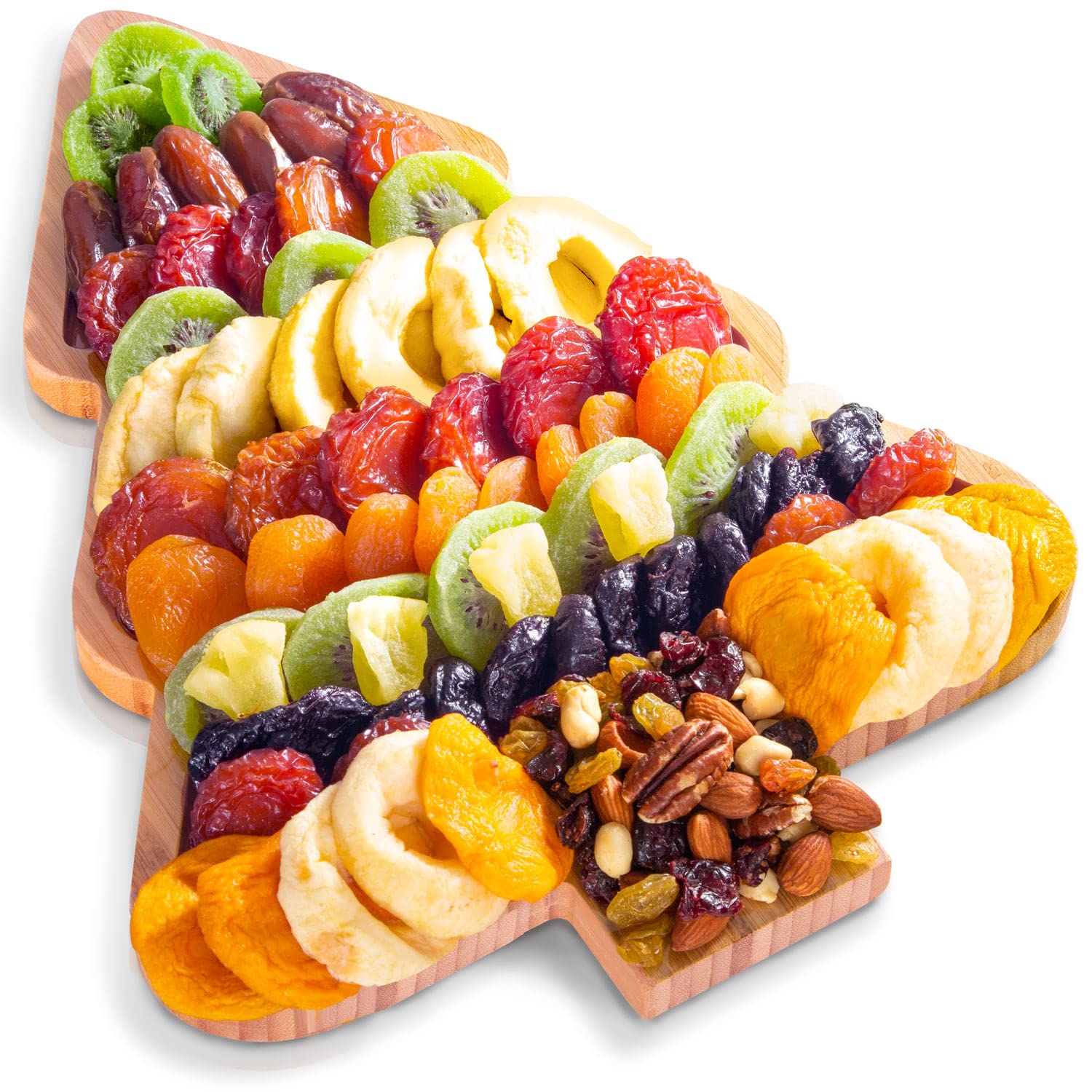 Blue Bow Gourmet Pine Tree Shape Dried Fruit Tray, Keepsake Bamboo Cutting Board