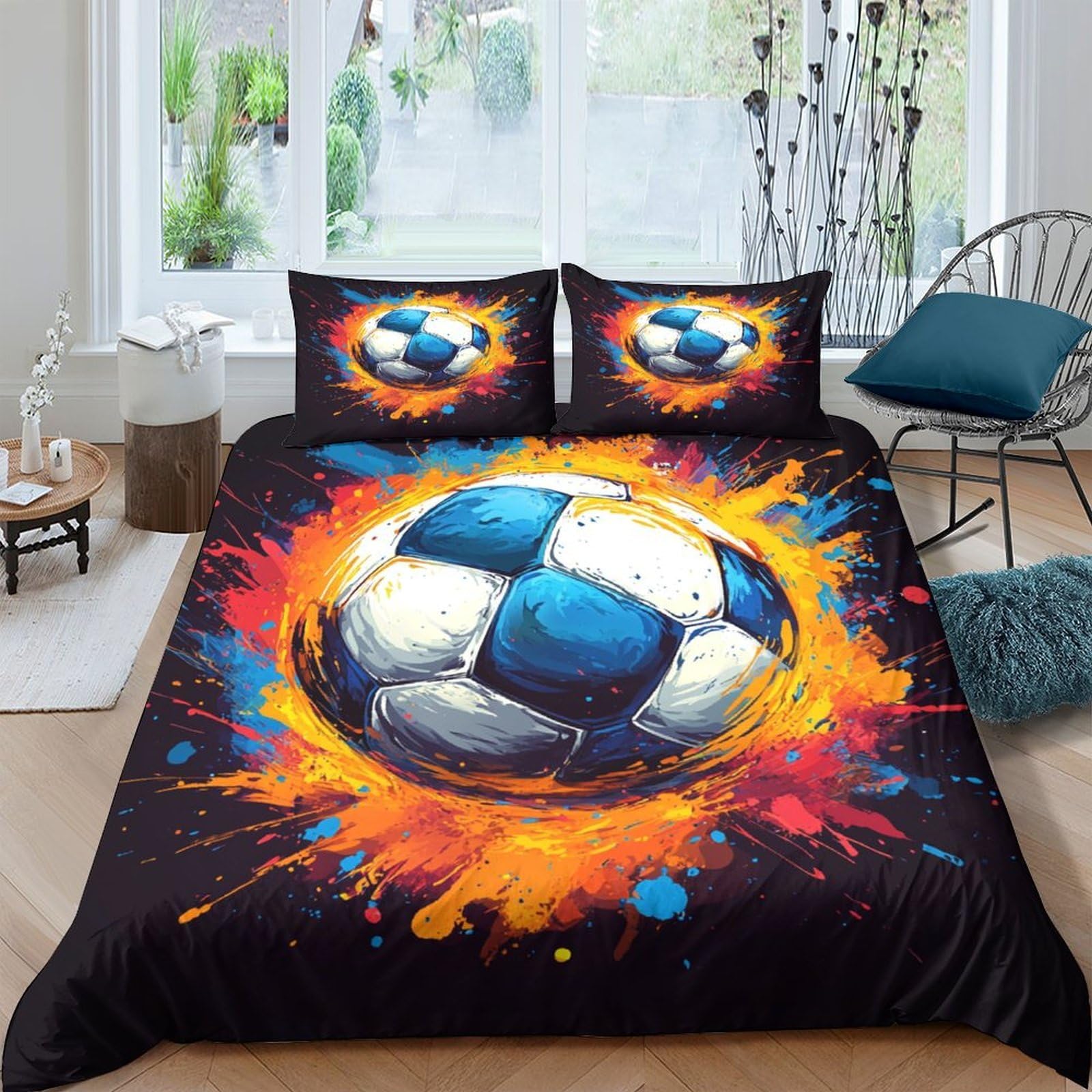 Ctjqhvkz Style-3 3D Printed Soccer Splash Fitted Sheet Microfiber Vibrant Bed Cover For Bedroom Guest Room Decor Easy Care Single（135X200cm）