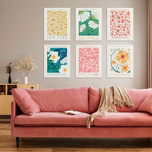 Miniatura 10 de Habseligkeit Decoración de pared rosa danés pastel para dormitorio de niñas, impresiones artísticas de pared boho Matisse, carteles de mercado de