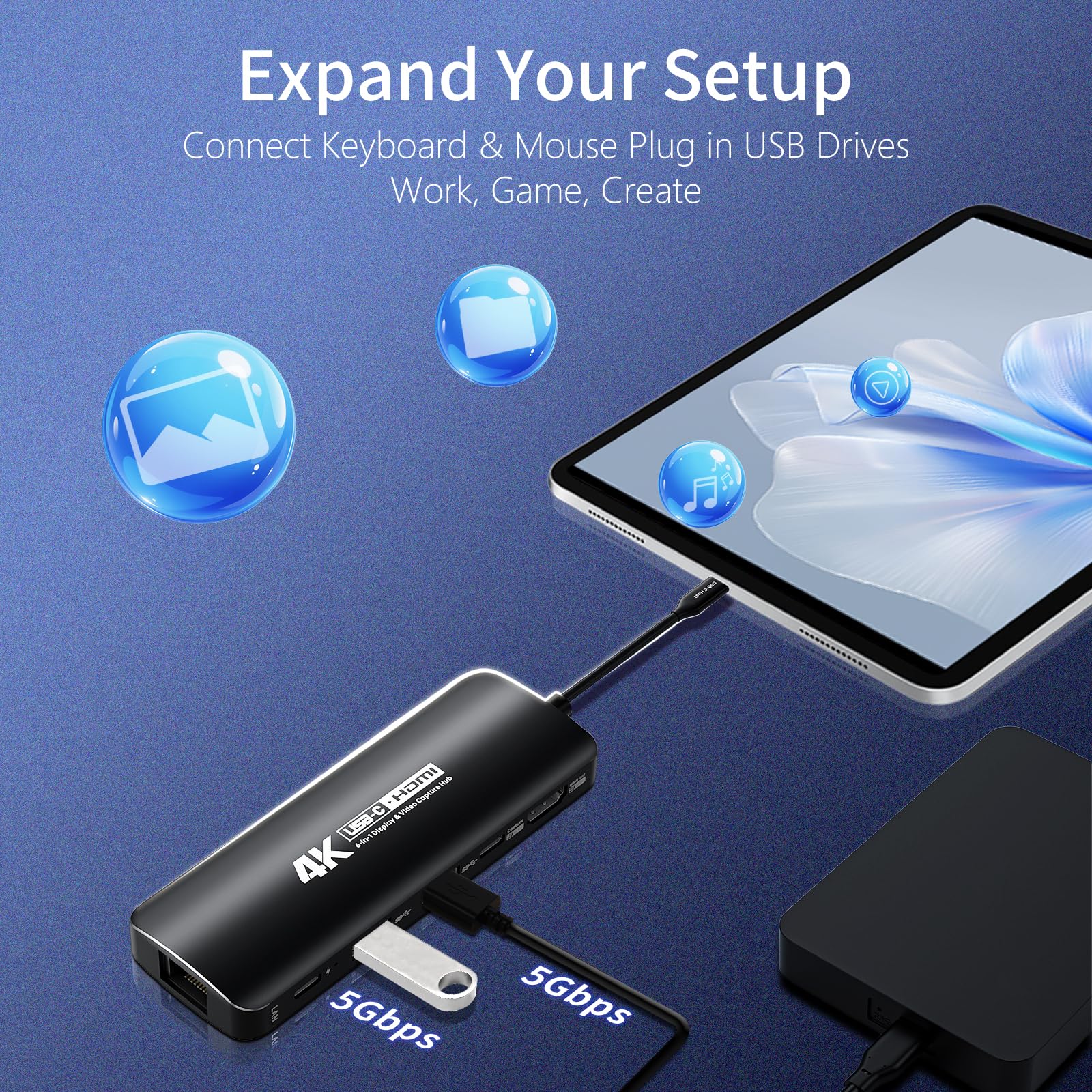 Guermok Capture Dock per Switch2, 4K60 HDMI & USBC Video Capture | Per OBS, PD 100 W, Gigabit Ethernet, hub USB 3.0, compatibile con Steam Deck e palmare da gioco