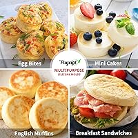 Vista 7 de 2 Pack Silicone Egg Bite Molds, Deep 3 Inch Non-Stick Round Silicone Baking Pans for Frittata, Breakfast Sandwiches, Muffins, Hamburger Buns