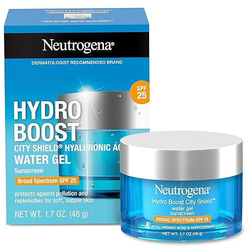 Neutrogena Hydro Boost City Shield - Gel hidratante facial con amplio espectro SPF 25, protector solar facial hidratante con ácido hialurónico,