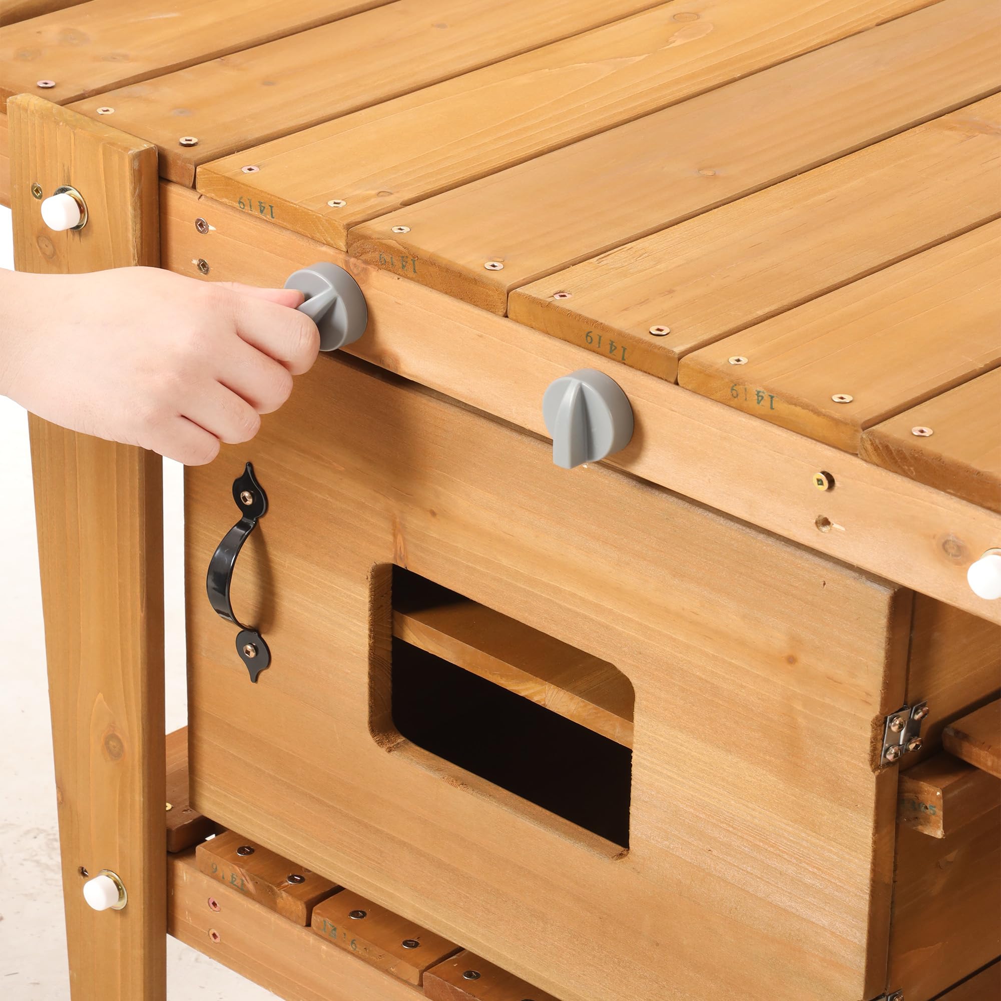 SACOOL Matschküche mit Rollen, Küchenzubehör, Essenswagen aus Holz, Kinderküche Outdoor Gartenküche für Kinder ab 3 Jahren, Natürlich