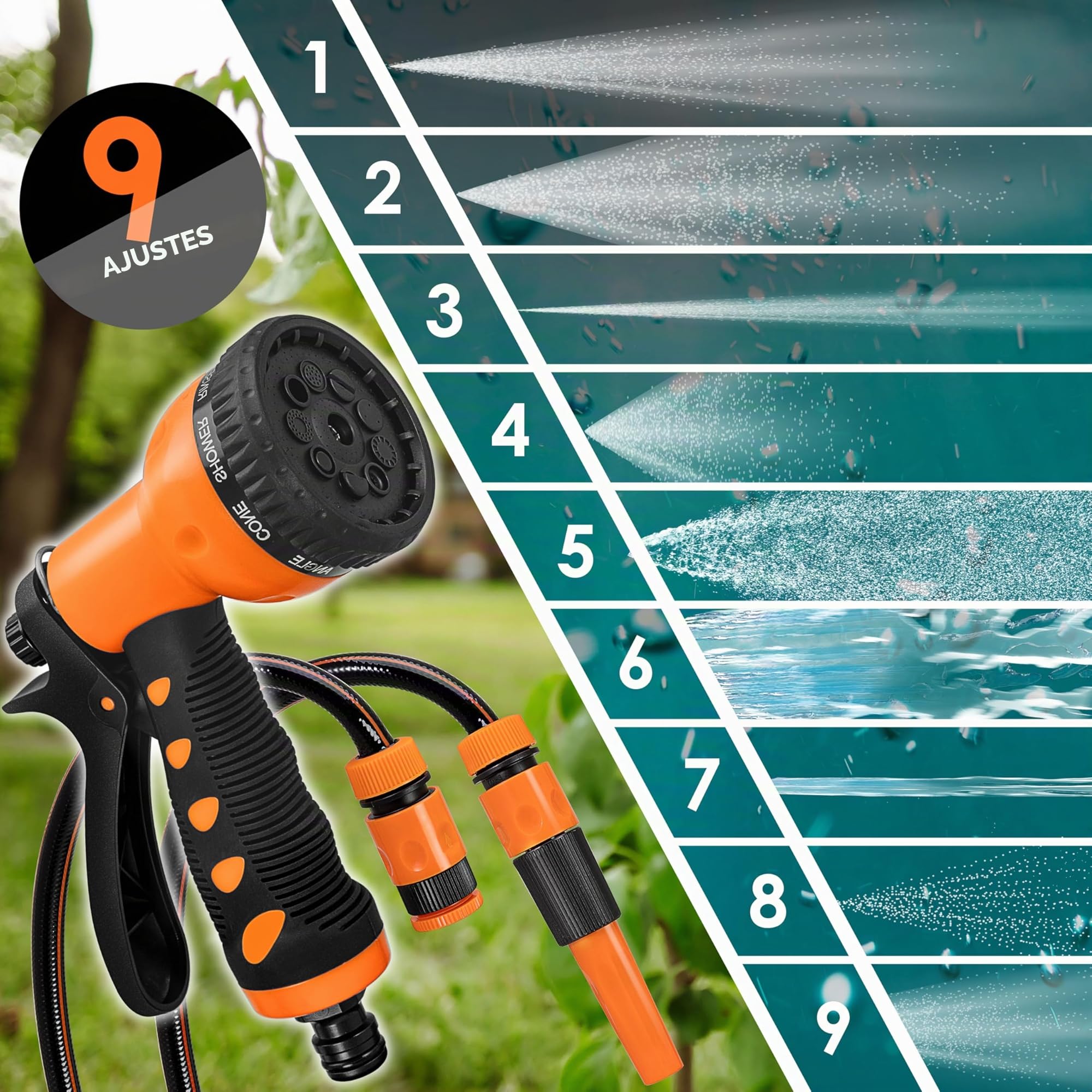 KESSER® Enrollador de mangueras Agua | Ducha de mano múltiple | Giratorio 180° | Tapón de rebobinado | Montaje en la pared | Caja de mangueras de pared | Manguera de jardín, naranja 15 M