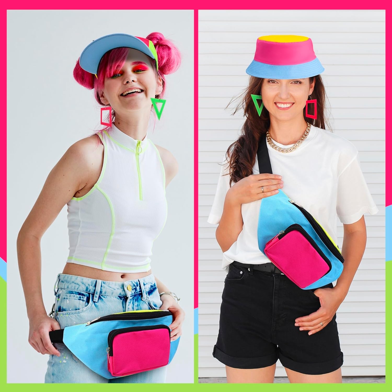 YAROMO 80s Costume Accessories, 80's Fanny Pack Glasses Hairband Fishnet Gloves Bracelet Earrings Necklace Socks for Women - Image 5