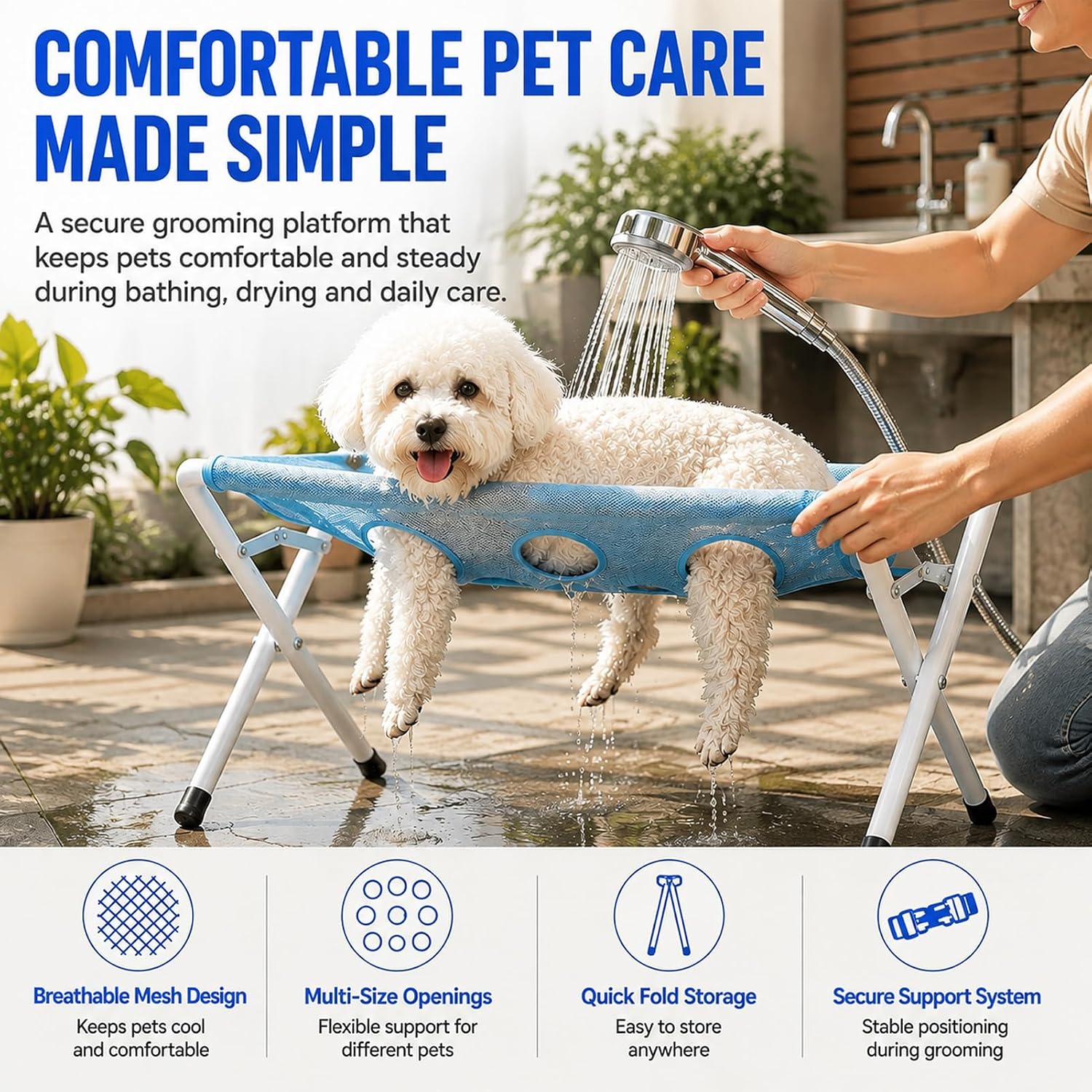 Dog Grooming Hammock Stand, Foldable Dog Bathing & Nail Care Shower Chair image 4