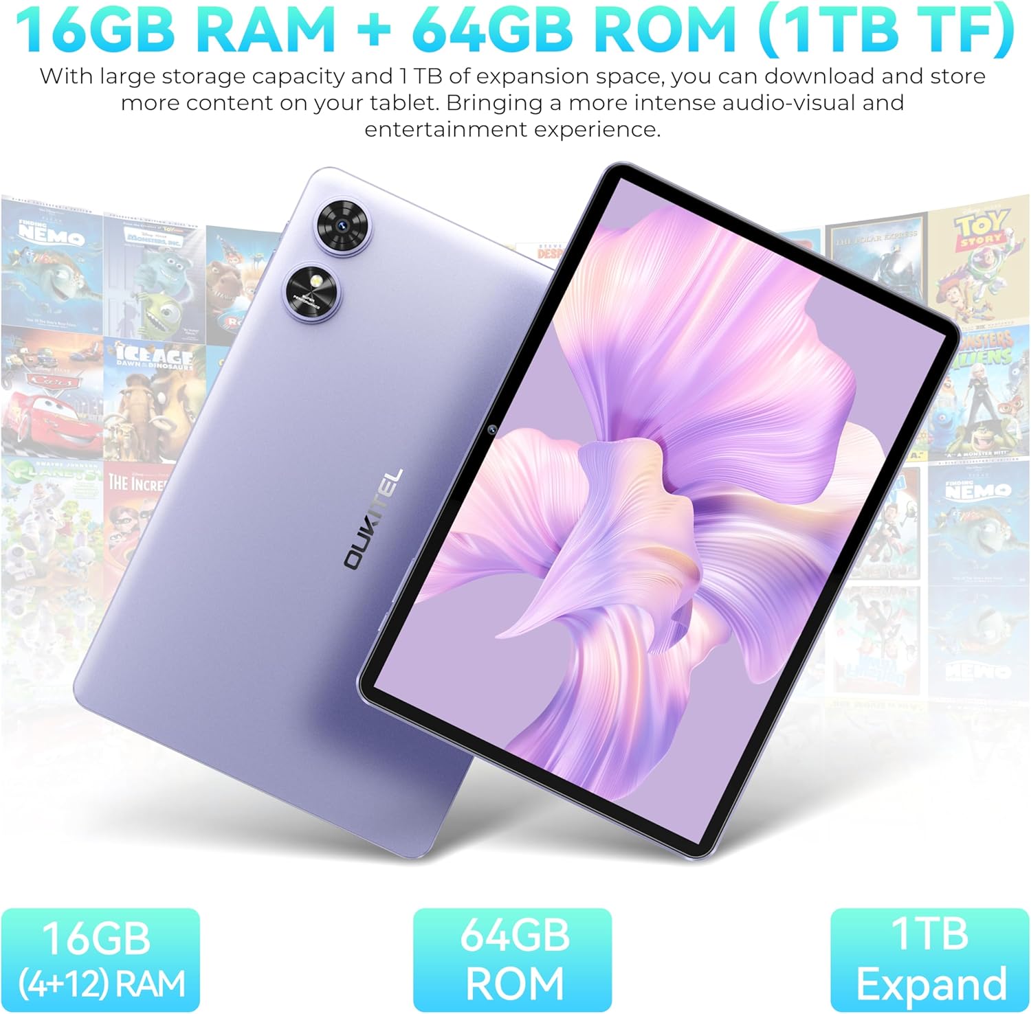 OUKITEL OT6 Android 13 WiFi Tablet - 8000mAh, 10.1 inch Tablets for Adults, 16GB RAM + 64GB ROM(1TB Expand) WiFi 6 Tablet with Stylus, GMS, Widevine L1, Dual Speakers
