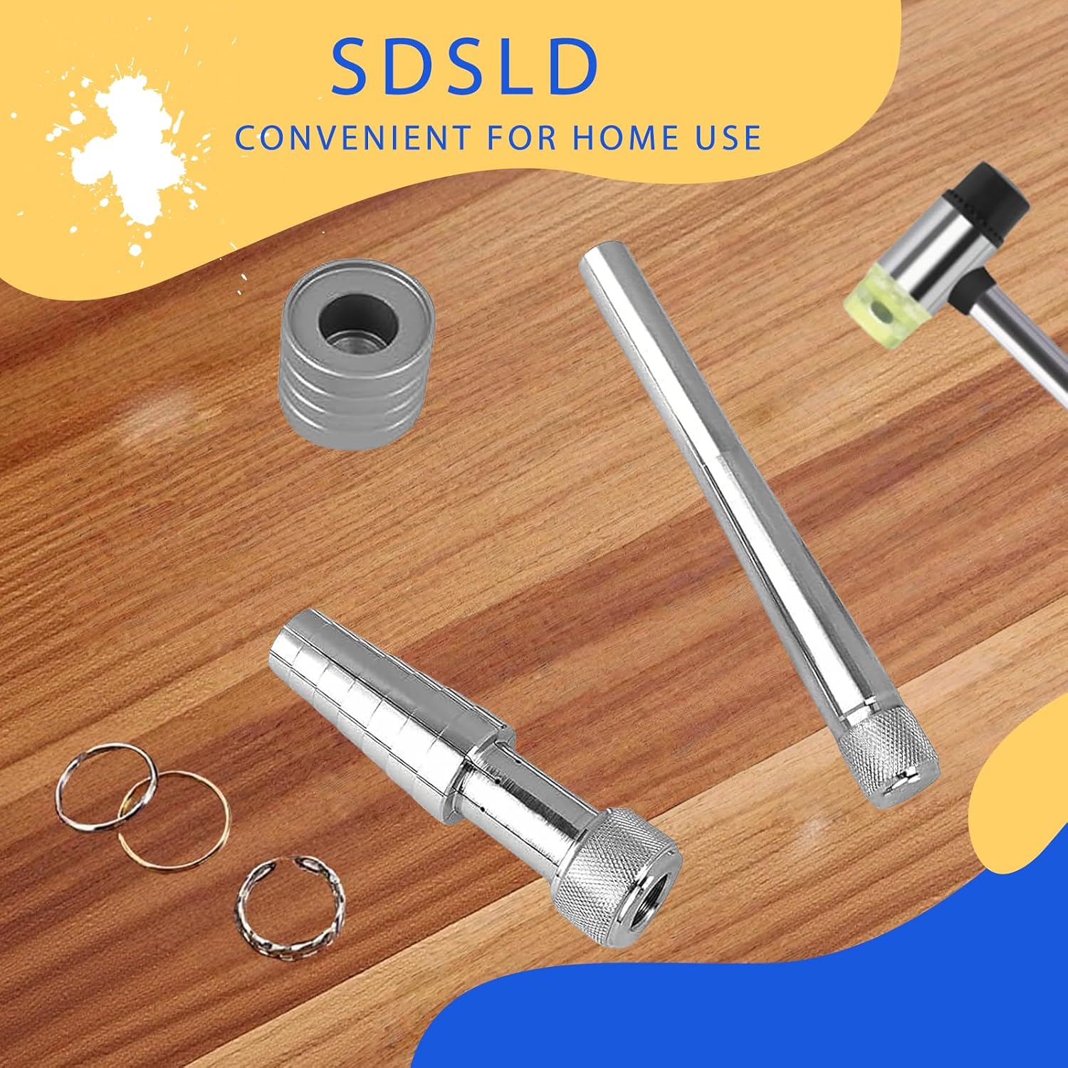 Ring Stretcher with Jewelry Hammer Double-Sided Rubber and Plastic Head Mallet Ring Stretcher Tool Finger Wedding Band Sizers Ring Expander for Professional Jewelers, Home