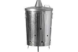 Silver Outdoor Galvanized Metal Garden Incinerator Can, for Yard, Patio, and Backyard