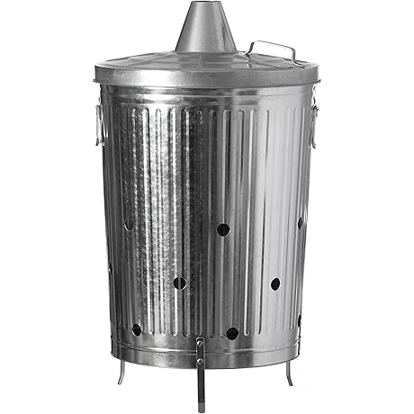 Silver Outdoor Galvanized Metal Garden Incinerator Can, for Yard, Patio, and Backyard