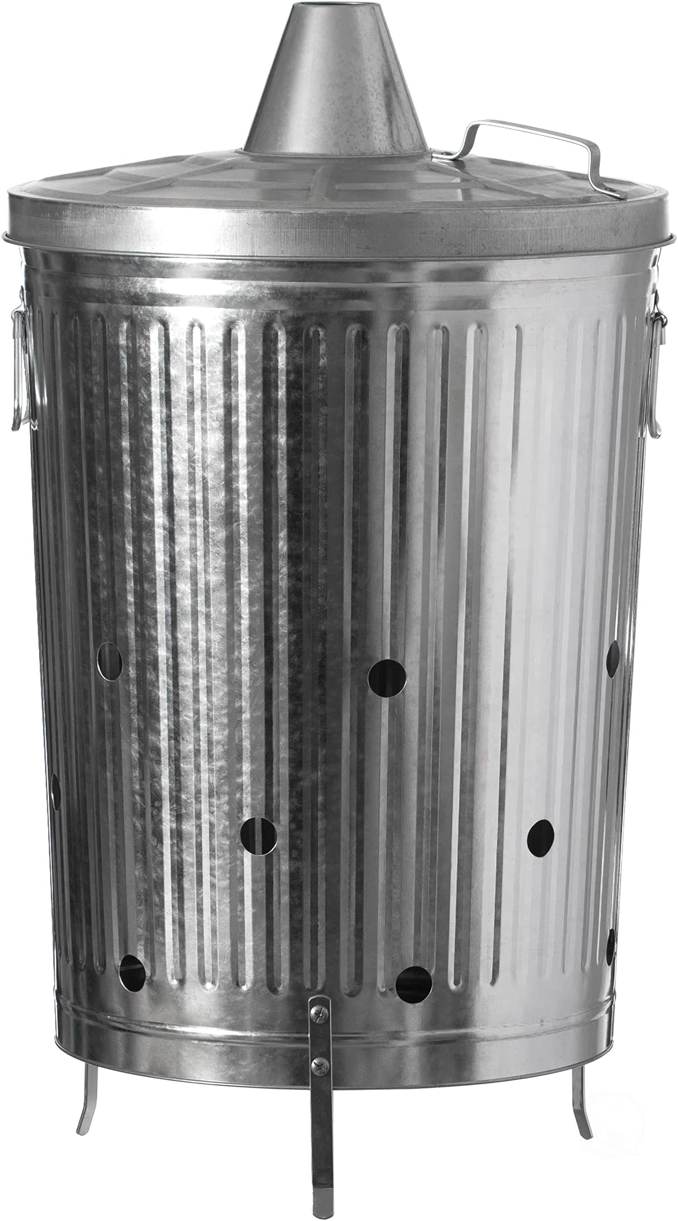 Gardenised 20-Gallon Galvanized Steel Incinerator Can with Lid & Vent Holes, High-Heat Outdoor Burn Bin for Leaves, Paper, Yard Waste & Garden Debris, Silver