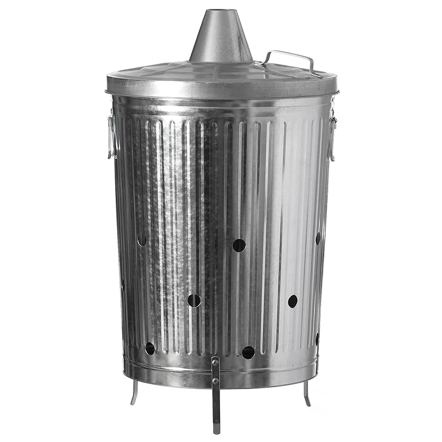 75 Litre Galvanised Metal Incinerator Fire Bin Burning Bin Garden Burner Dustbin Composter For Rubbish Paper Documents Wood Waste Leaves