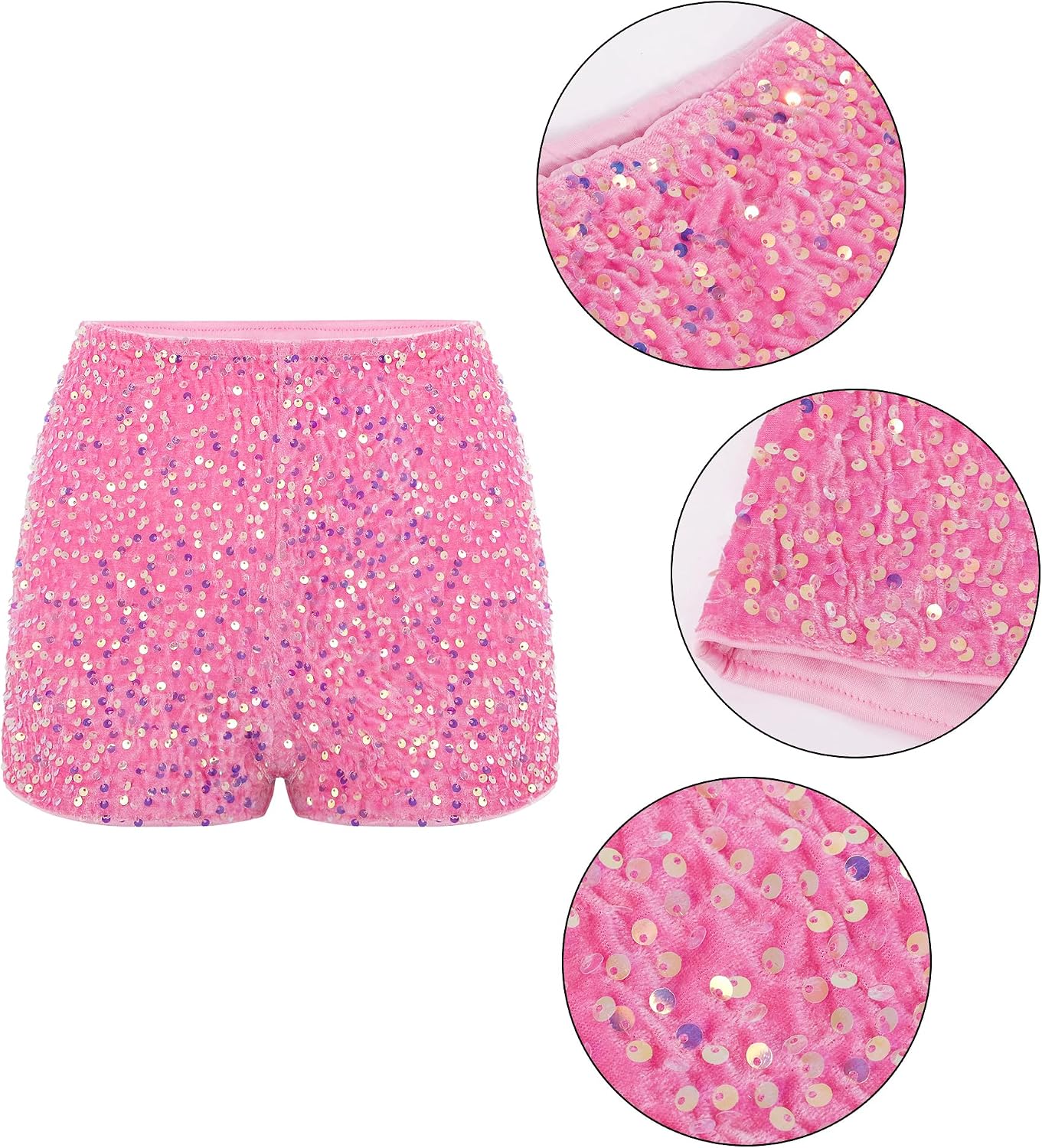Women's Stylish Glitter Sequin Shorts High Waist Straight Leg Shorts for Disco Club Festival Rave Costume Dance