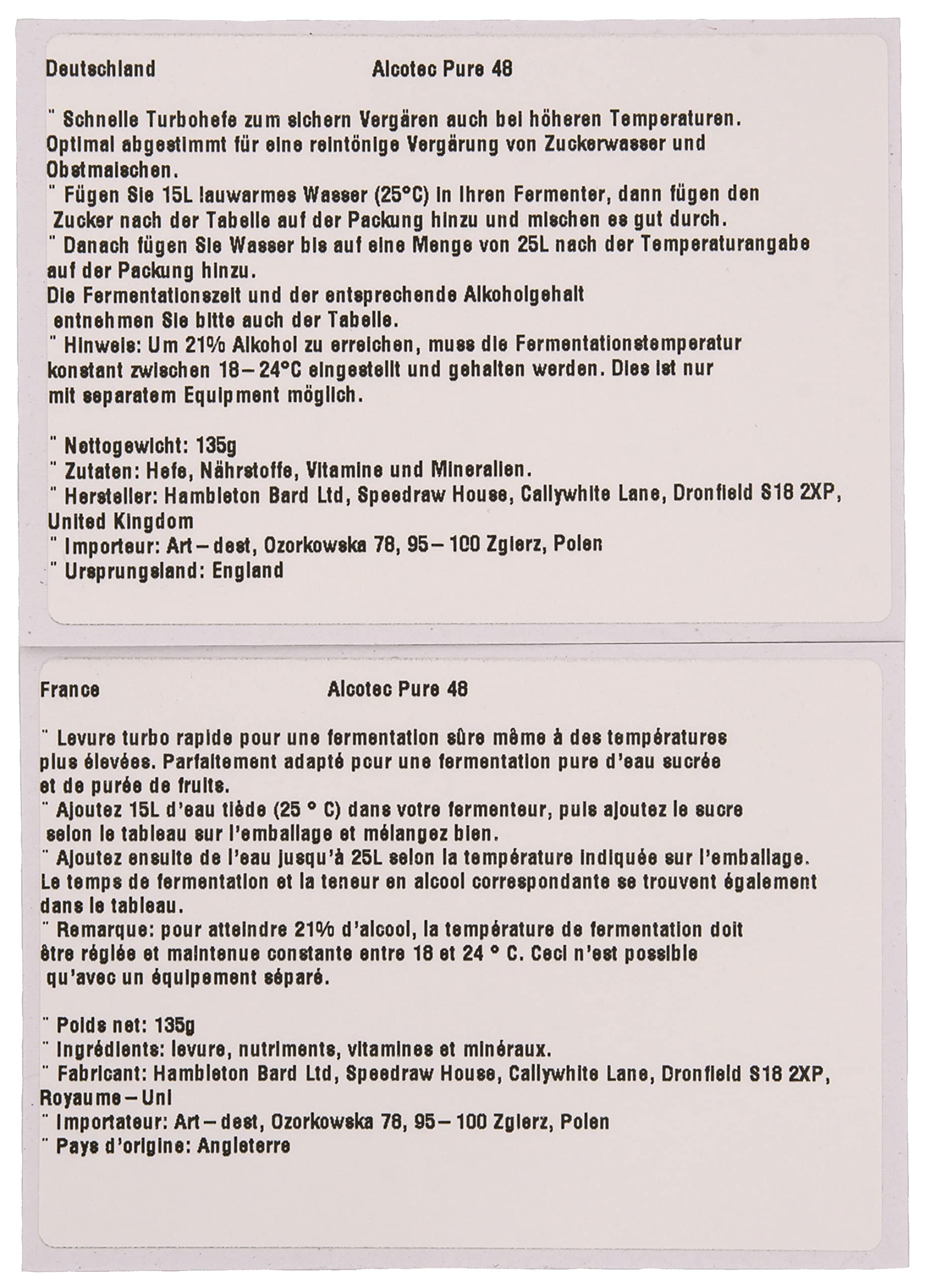 8 x AlcoTec Turbohefe Pure 48h 20% Alkohol
