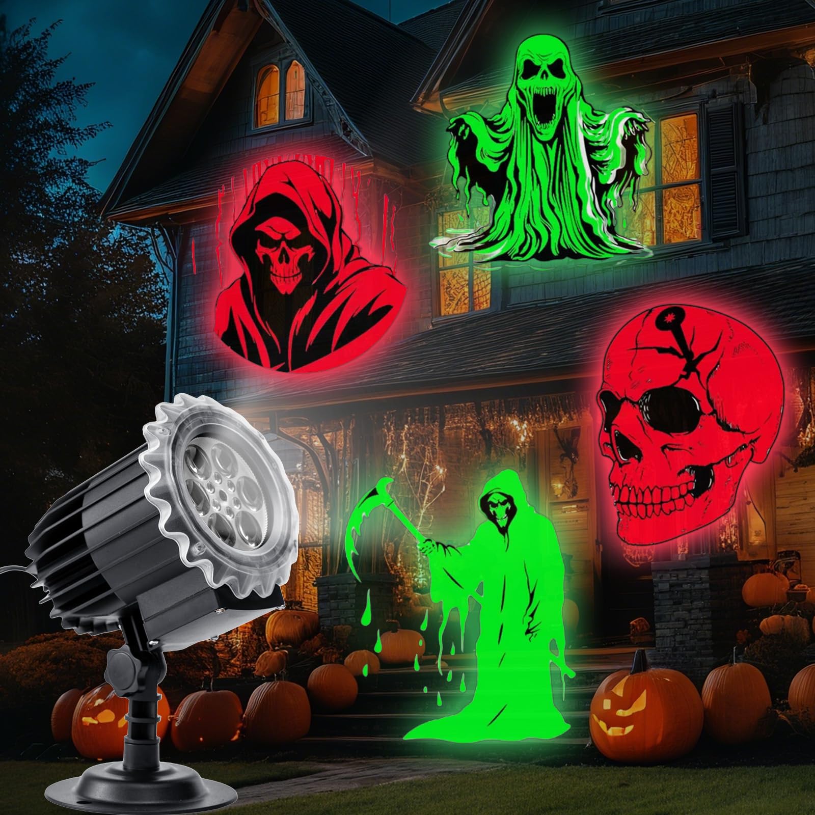 christmas projector outdoor lights, 3d dynamic rotating skull ghost skeleton decoration indoor, outdoor waterproof, windows, festive horror atmosphere christmas decoration lights