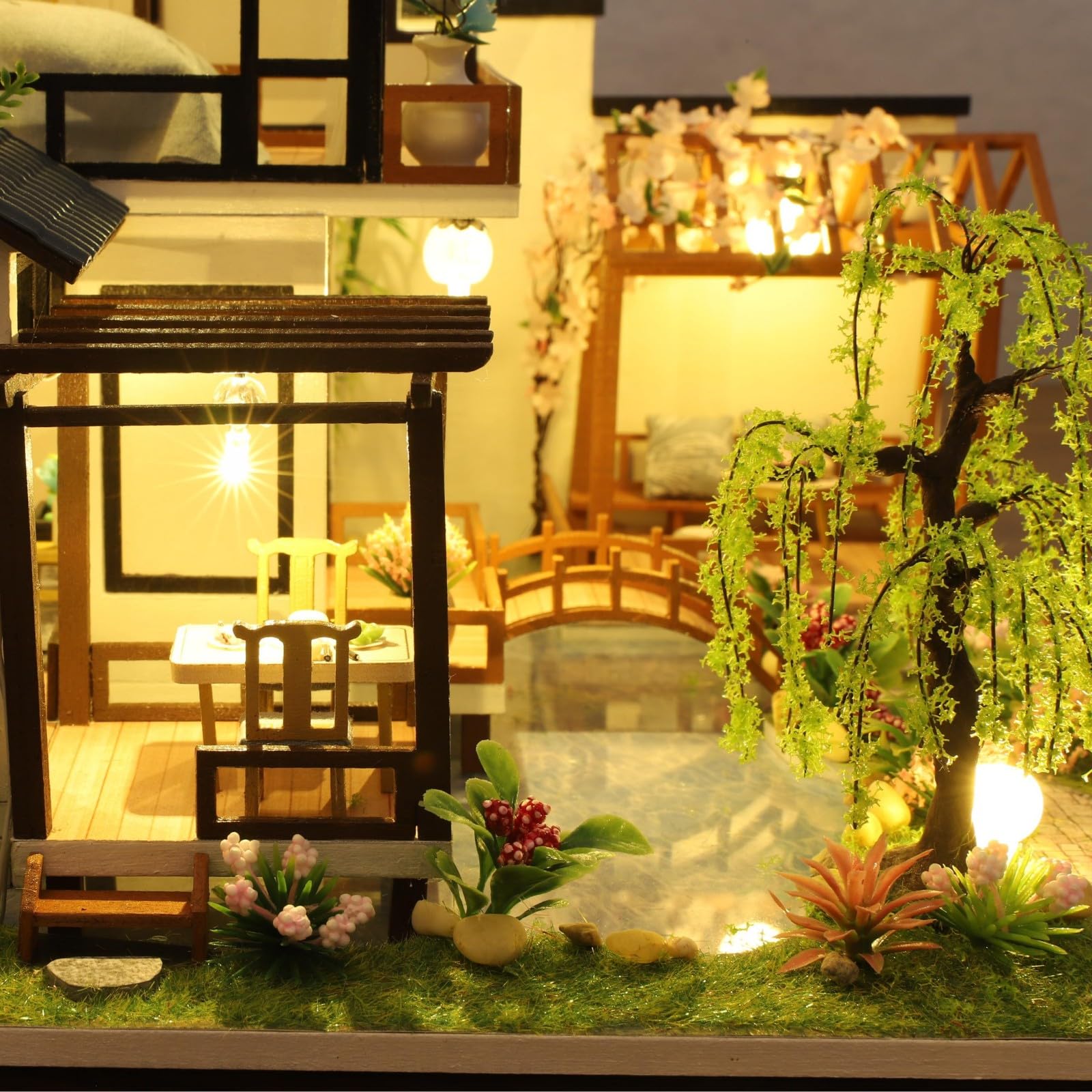 Kit fai da te per casa in miniatura, con LED e movimento musicale, kit fai da te in miniatura per casa delle bambole in legno per adulti e adolescenti, artigianato in legno, bella casa delle bambole,