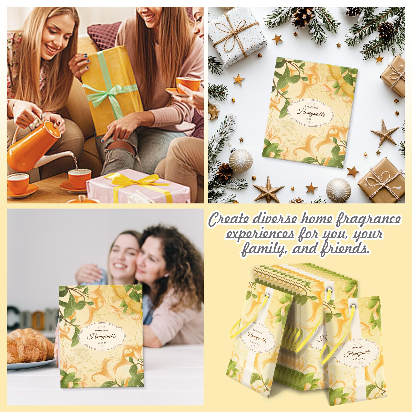 SCENTORINI Sachets Parfumés, Parfumés de Chèvrefeuille, Frais pour Tiroirs, Armoires, Voitures, et Garde-Robes, 14 sachets, Parfum Longue Durée