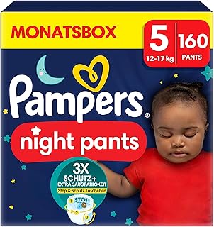 Pampers Night Windeln Pants Größe 5 (12kg-17kg) Baby-Dry, MONATSBOX, Windelhöschen bieten zusätzlichen Schutz für die ganz...