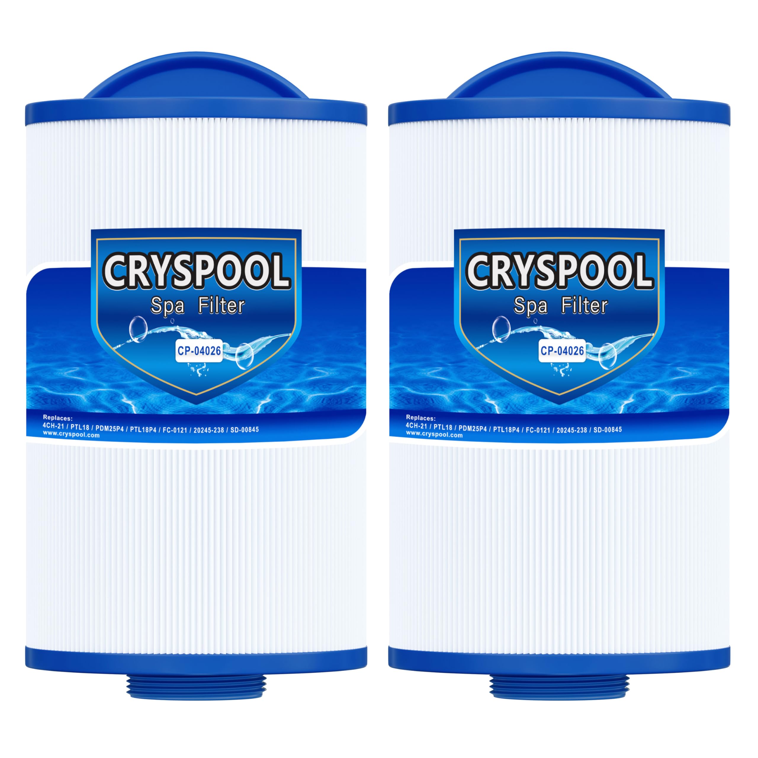 Cryspool® 04026 Filter Compatible with 4CH-21, PTL18, PDM25P4, PTL18P4, FC-0121, 20245-238, SD-00845, 19 Sq. Ft Spa Filter Cartridge, 2 Pack