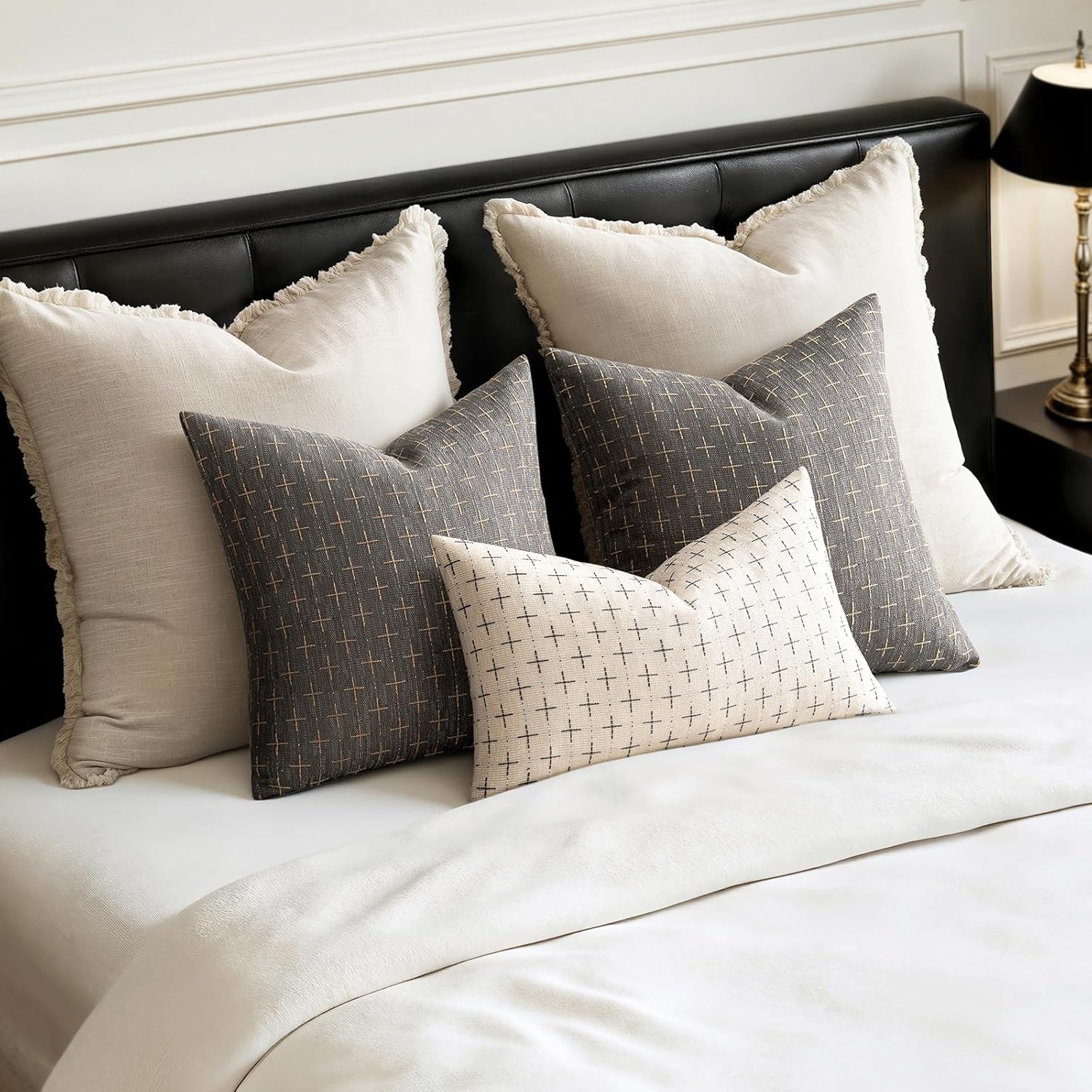 MIULEE Pack of 2 Decorative Burlap Linen Euro Sham Throw Pillow Covers for Sofa Couch Bed 24x24 Inch Modern Farmhouse Pillowcase Rustic Woven Textured Cushion Cover Dark Grey