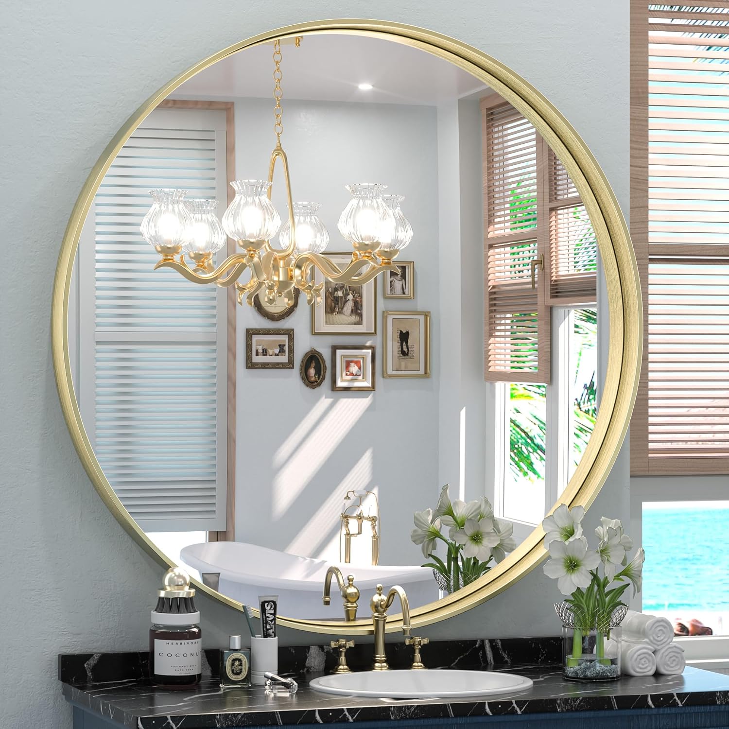Amazon.com: Keonjinn Gold Bathroom Mirror 36 Inch - Round Metal Framed ...