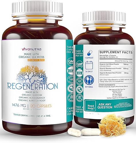 Miniatura 1 de Musgo del Mar Irlandés Orgánico Raíz de Bardana de Bardana 120 cápsulas  Seamoss Wildcraft Organic Hierb Cell Health Irish Moss Powder Píldoras de