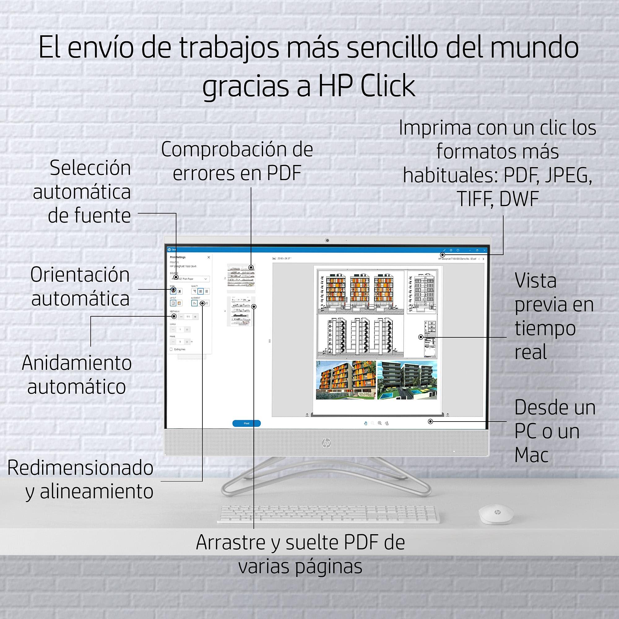 HP Impresora Plotter de Gran Formato DesignJet Studio - Steel, de 24 Pulgadas, hasta A1, Impresión Móvil, Wi-Fi, Gigabit Ethernet, USB 2.0 de Alta Velocidad, Garantía de 1 año (5HB12C)