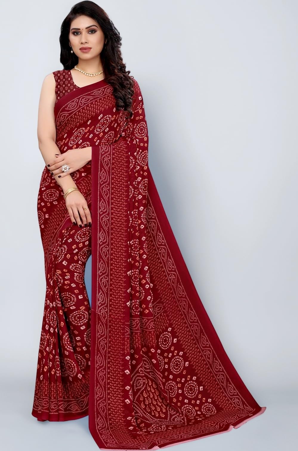 Women's Georgette Bandhani Printed Saree with Blouse