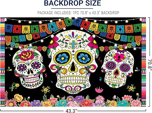 Miniatura 3 de Allenjoy Telón de fondo del Día de los Muertos para fiesta mexicana, calavera de azúcar, fondo de fotografía de Día de Los Muertos, disfraz de
