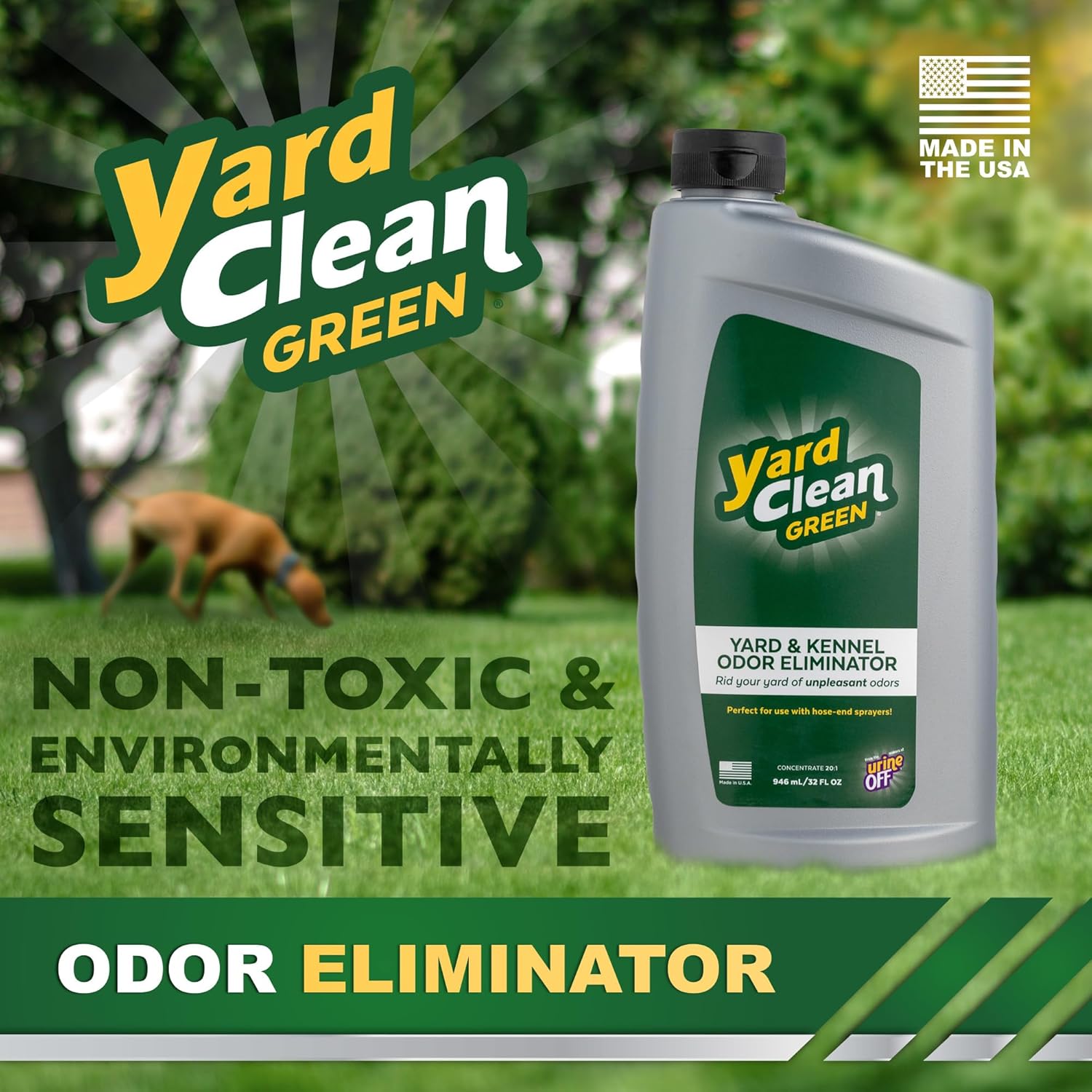 Urine OFF Yard Clean Green Yard and Kennel Odor Eliminator | Cat & Dog Odor Eliminator | Earth Friendly (1 Gallon)